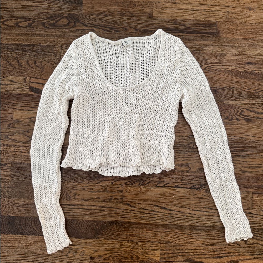 Abercrombie White Long Sleeve Knit Sweater Top